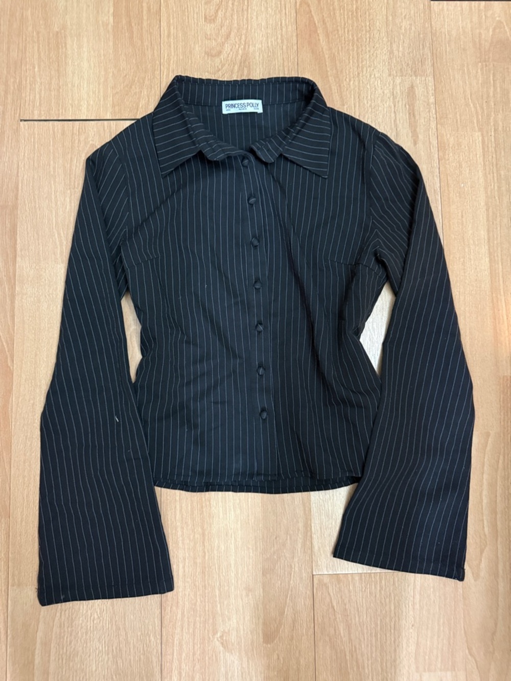 Princess Polly Anni Black Pinstripe Button-Up Shirt